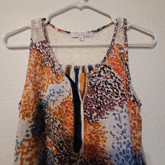 Joy Joy Lace Orange and Blue Striped Pebble Sleeveless Tank Top Size Small - Picture 4 of 10